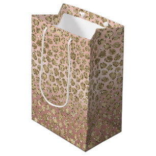 Sac Cadeau Moyen Parties scintillant rose or glam Leopard