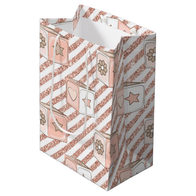 Sac Cadeau Moyen Parties scintillant ROSE & TONNE RESSEMBLER BLOCS  (Devant Angle)