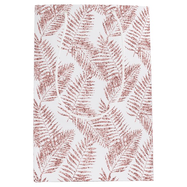 Sac Cadeau Moyen Parties scintillant rose vif Feuilles tropicaux (Devant)