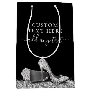 Sac Cadeau Moyen Parties scintillant talons hauts Noir Argent Perso