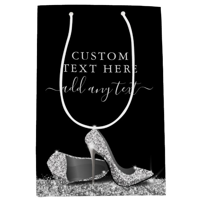 Sac Cadeau Moyen Parties scintillant talons hauts Noir argent perso (Devant)