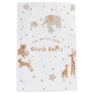 Sac Cadeau Moyen Pastel Beige mignon Baby shower illustratif