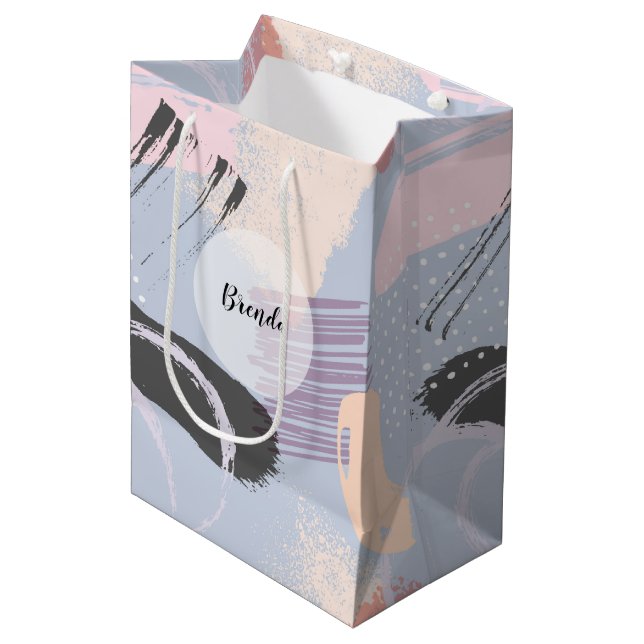 Sac Cadeau Moyen Pastel couleurs brushstrokies collage motif (Devant Angle)