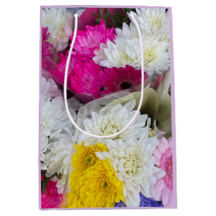 Sac Cadeau Moyen Pastel Floral Rose, Jaune & Blanc Chrysanthème