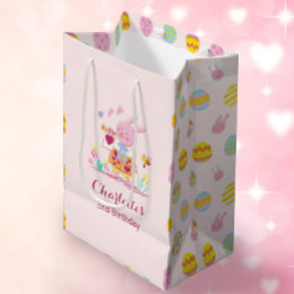 Sac Cadeau Moyen Pastel Pink Bunny Jardin Oeuf Motif Anniversaire d