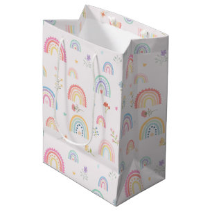Sac Cadeau Moyen Pastel Rainbows Girly Fleurs sauvages & Coeurs