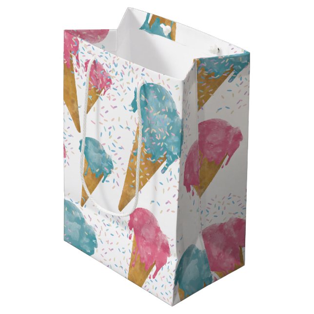 Sac Cadeau Moyen Pastel Retro Aquarelle Crème glacée et arrosages (Devant Angle)
