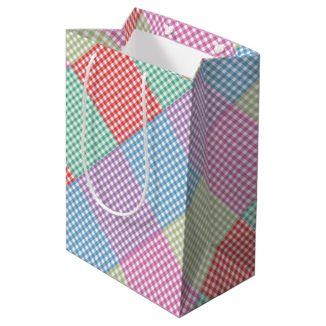 Sac Cadeau Moyen Patchwork En vichy (Dos Angle)