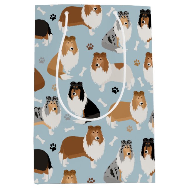 Sac Cadeau Moyen Pâtes et os de collie rugueux (Devant)