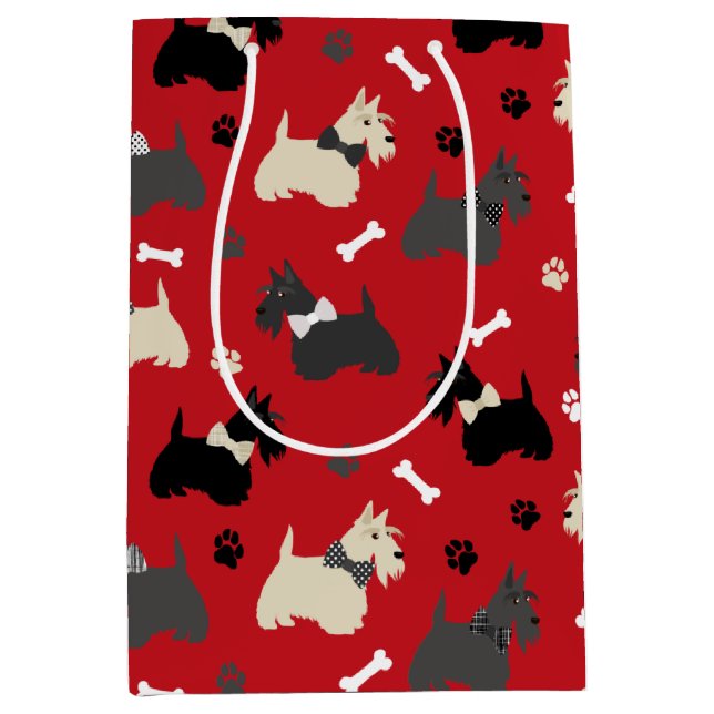 Sac Cadeau Moyen Pâtes et os de Terrier écossais (Devant)
