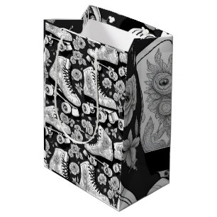 Sac Cadeau Moyen Patins à roulettes classiques Skate noir blanc