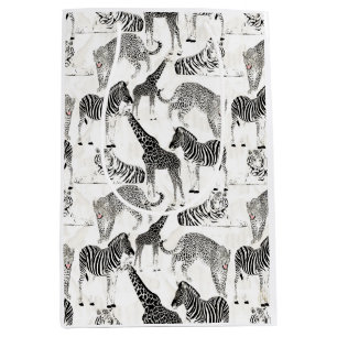 Sac Cadeau Moyen Patters de Stylish Black et White Jungle Animals