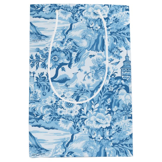 Sac Cadeau Moyen Paysage classique en toile bleue (Devant)