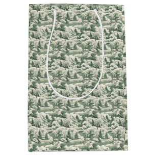 Sac Cadeau Moyen Paysage de neige en toile verte