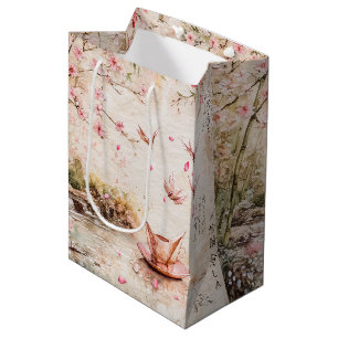 Sac Cadeau Moyen Paysage de sérénité aux cerisiers en fleurs roses