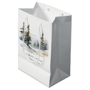 Sac Cadeau Moyen Paysage des neiges d'hiver Mariage d'aquarelle