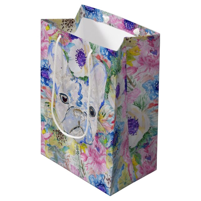 Sac Cadeau Moyen peinture Abstraite à l'aquarelle florale de bulldo (Devant Angle)