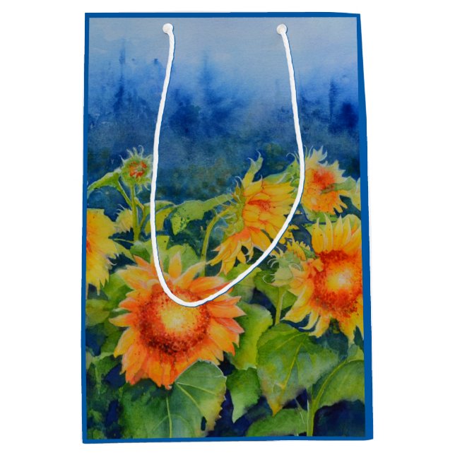 Sac Cadeau Moyen Peinture d'aquarelle des champs de tournesol (Devant)