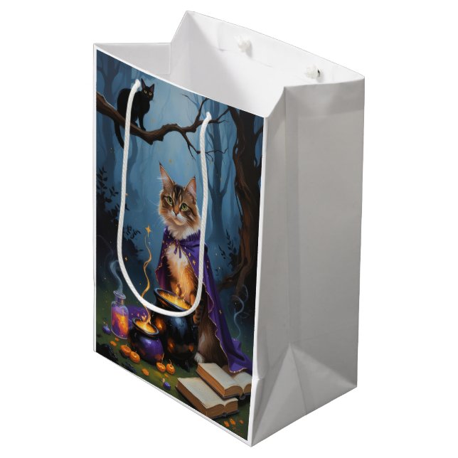 Sac Cadeau Moyen Peinture d'Halloween en chats abyssiniques (Devant Angle)