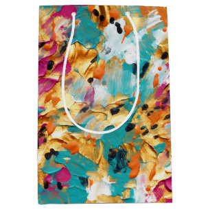 Sac Cadeau Moyen Peinture léopard rose or Aqua