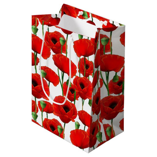 Sac Cadeau Moyen Pépites rouges modèle floral (Devant Angle)