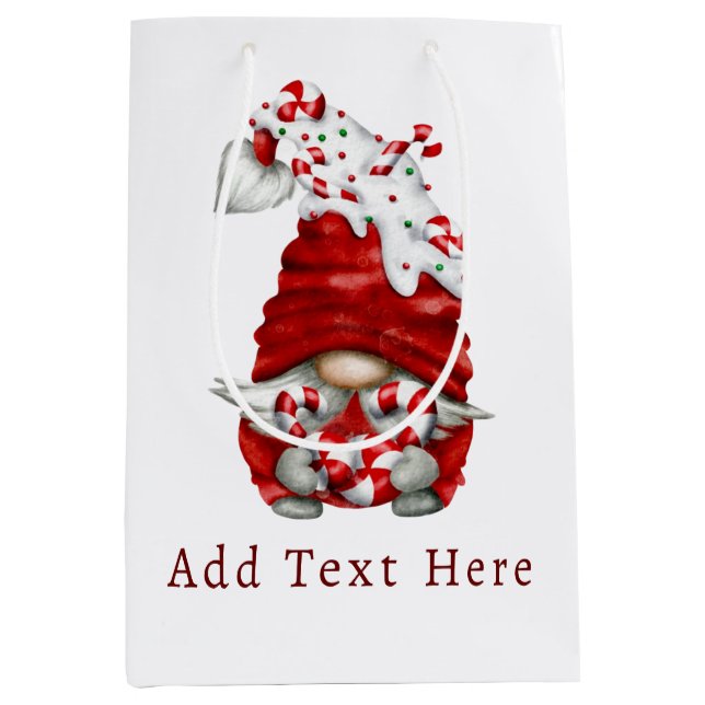 Sac Cadeau Moyen Peppermenthe Scandinave Gnome Noël personnalisé (Devant)