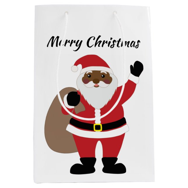 Sac Cadeau Moyen Père Noël afro-américain Joyeux Noël (Devant)