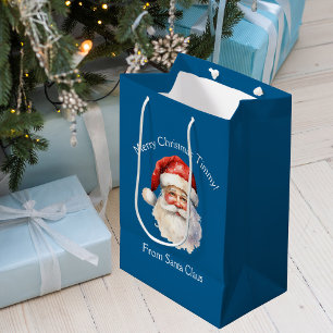 Sac Cadeau Moyen Père Noël bleu Personnalisé Enfants Noël