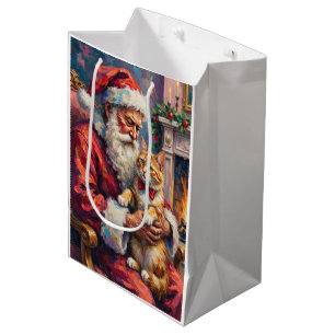 Sac Cadeau Moyen Père Noël Chat Angora Turc Art de Noël