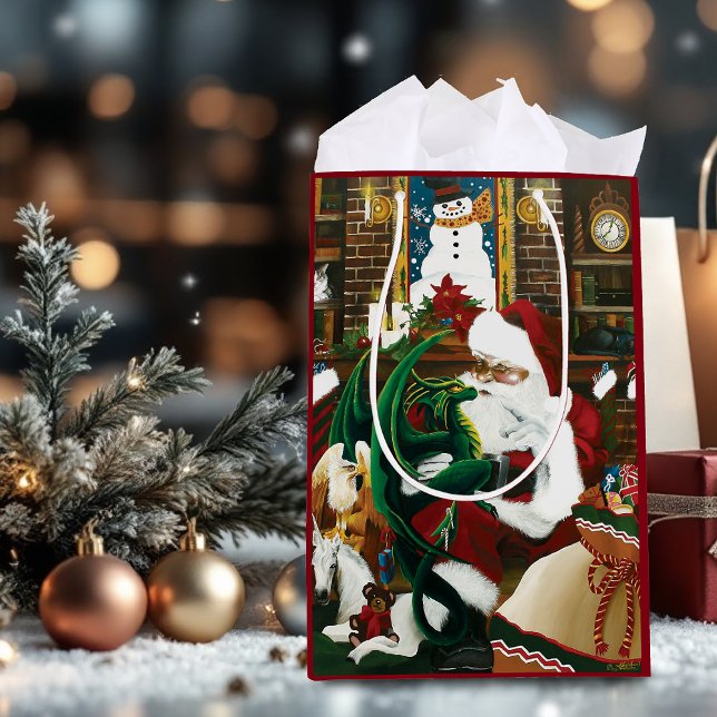 Sac Cadeau Moyen Père Noël Christmas Dragon Imaginaire (Créateur téléchargé)
