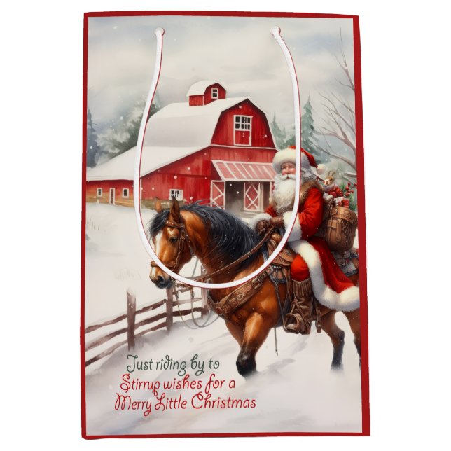Sac Cadeau Moyen Père Noël de l'Ouest à cheval Pays Noël (Devant)
