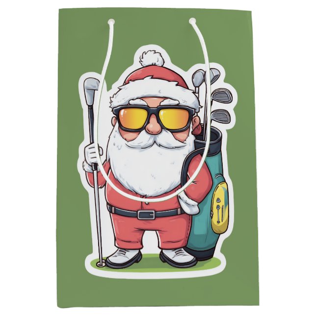 Sac Cadeau Moyen Père Noël Golfing Christmas Fun (Devant)
