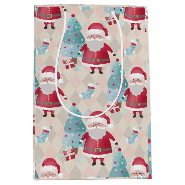 Sac Cadeau Moyen Père Noël lunaire et arbres de Noël (Devant)
