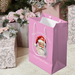 Sac Cadeau Moyen Père Noël rose mignon Filles personnalisées Noël