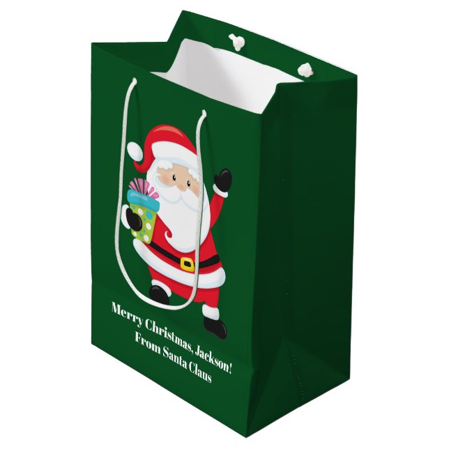Sac Cadeau Moyen Père Noël Vert Customisé Enfants Noël (Devant Angle)