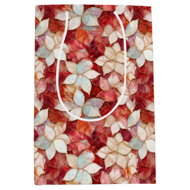 Sac Cadeau Moyen Perle rouge à perles florales (Devant)