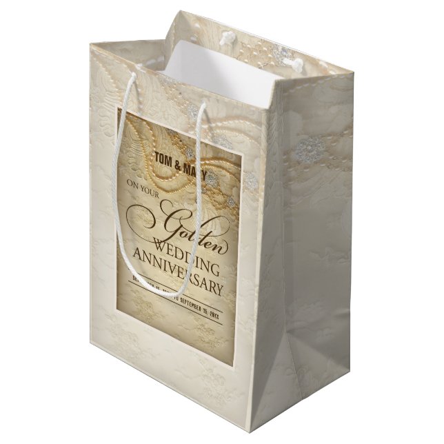 Sac Cadeau Moyen Perles personnalisables, 50e anniversaire de Maria (Devant Angle)