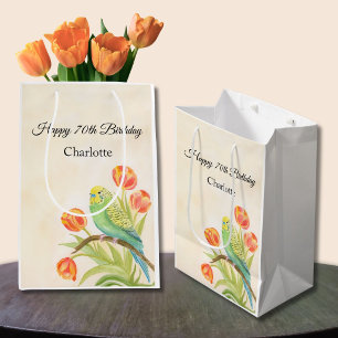 Sac Cadeau Moyen Perroquet de fête pour 70e anniversaire avec Tulip