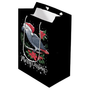 Sac Cadeau Moyen Perroquet Gris Africain de Noël