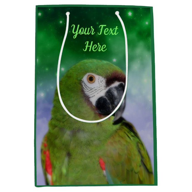 Sac Cadeau Moyen Perroquet vert sévère Macaw Personnalisé (Devant)