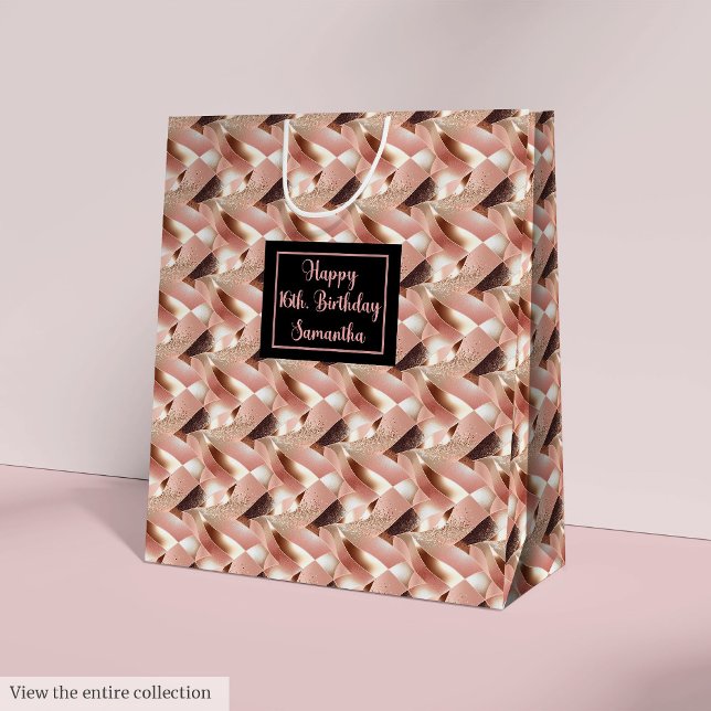 Sac Cadeau Moyen Personalized Gift Bag Rose Gold and Black Wrap (Personalized Gift Bag Rose Gold and Black Wrap)
