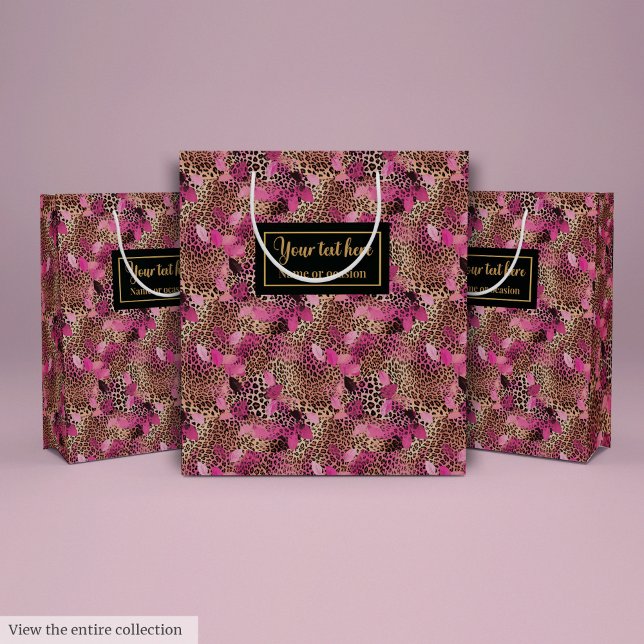 Sac Cadeau Moyen Personalized hot pink leopard skin gift wrap (Personalized hot pink leopard skin gift wrap Medium Gift Bag)