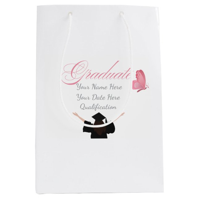 Sac Cadeau Moyen Personalized Pink Graduate Gift, Custom Name  (Devant)