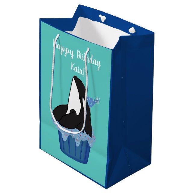 Sac Cadeau Moyen Personnalisable Orca Killer Whale Anniversaire (Devant Angle)
