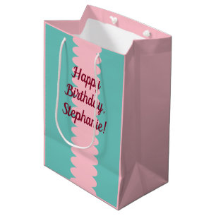 Sac Cadeau Moyen Personnalisable, rose bubblegum, turquoise, joli
