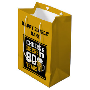 Sac Cadeau Moyen Personnalisé 80e anniversaire Cheers & Bières à 80