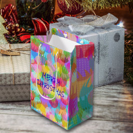 SAC CADEAU MOYEN PERSONNALISÉ JOYEUX DE COULEUR ÉPARGNÉE NOËL