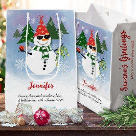 Sac Cadeau Moyen Personnalisé Moderne Stylo Snowman Snowflakes Noël