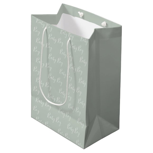 Sac Cadeau Moyen Personnalisé Sage Green Élégant bébé garçon (Devant Angle)
