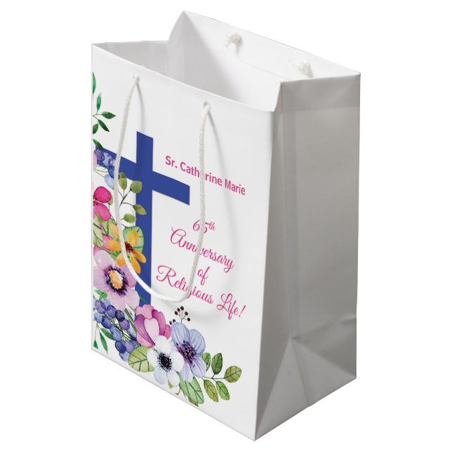 Sac Cadeau Moyen Personnaliser, 65e anniversaire Nun vie religieuse (Devant Angle)